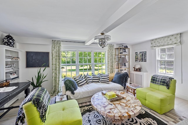 6 Over Rock Ln, Westport, CT 06880 - living area with wood finished floors and beam ceiling