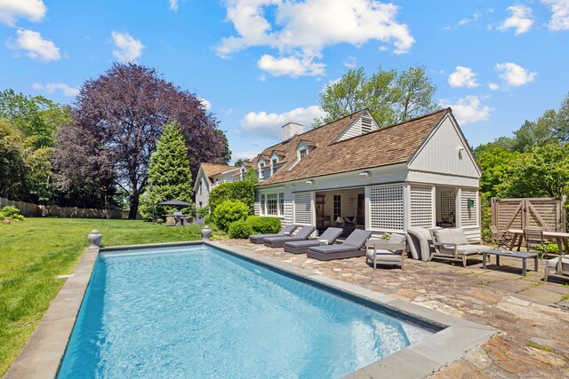6 Over Rock Ln, Westport, CT 06880 - view of pool featuring an exterior structure, an outbuilding, and a patio area