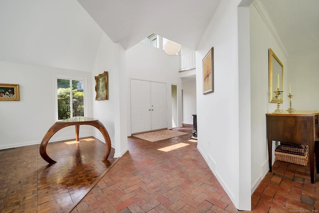 76 Farview Farm Rd, Redding, CT 06896 - foyer with baseboards and high vaulted ceiling