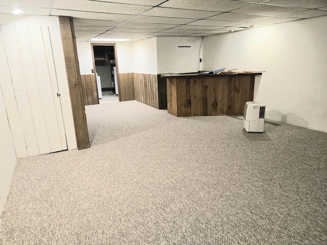7 Bayberry Ct Unit 7, Cromwell, CT 06416 - finished basement featuring carpet floors, a dry bar, wainscoting, wood walls, and a drop ceiling