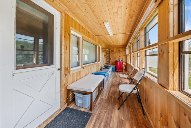 46 Bellamy Ln, Bethlehem, CT 06751 - sunroom with wood finished floors, wood ceiling, wooden walls, and plenty of natural light