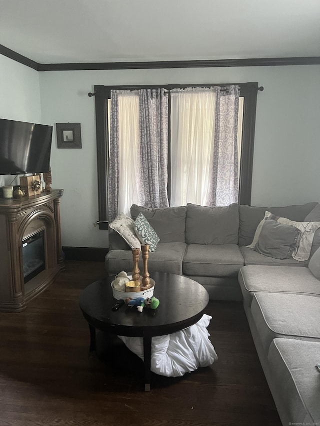 66 S 3rd St, Meriden, CT 06451 - living area with ornamental molding, wood finished floors, and a glass covered fireplace