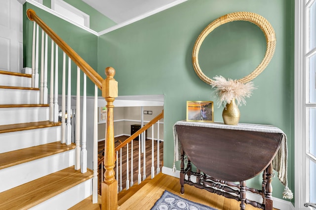 25 Meadow Dr, Ledyard, CT 06335 - staircase featuring wood finished floors, baseboards, and ornamental molding