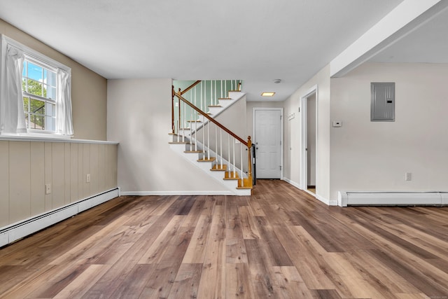 25 Meadow Dr, Ledyard, CT 06335 - entryway featuring a baseboard heating unit, wood finished floors, stairs, and electric panel