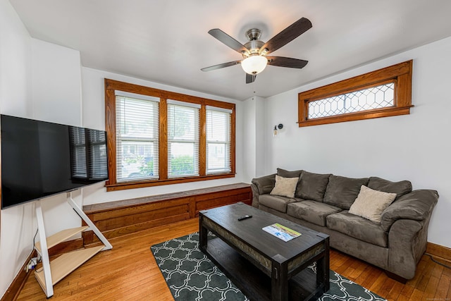 98 Gorham Ave, Hamden, CT 06514 - living room featuring hardwood / wood-style floors, plenty of natural light, and a ceiling fan