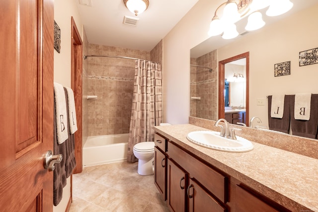 55 Mill Plain Rd Unit 6-3, Danbury, CT 06811 - bathroom with vanity, shower / bath combo, toilet, a chandelier, and tile patterned flooring