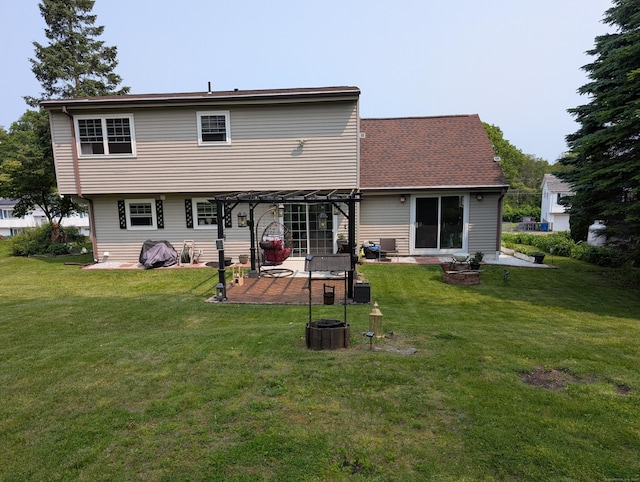 101 Chipper Rd, Waterbury, CT 06704 - rear view of house with a pergola, a patio area, a lawn, and a fire pit