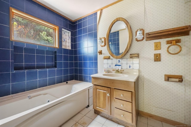 283 Derby Ave, Orange, CT 06477 - bathroom featuring a tub with jets, tile patterned flooring, and vanity