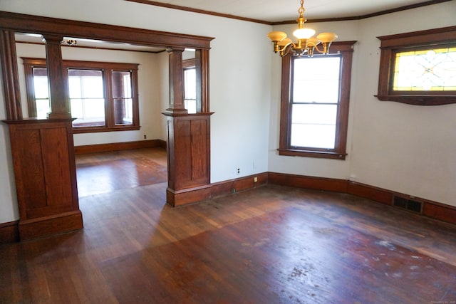 47 Mountford St, Hartford, CT 06114 - empty room featuring dark wood-style floors, a chandelier, and crown molding