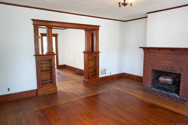 47 Mountford St, Hartford, CT 06114 - unfurnished living room with wood finished floors, crown molding, and a fireplace