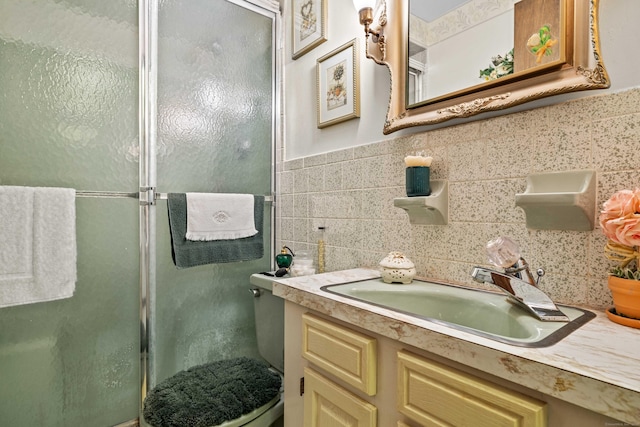 2 Marion Ln, Canterbury, CT 06331 - bathroom with toilet, vanity, a shower stall, and tile walls