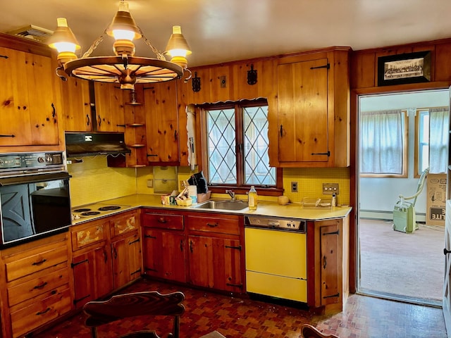 56 Clapboard Ridge Rd, Danbury, CT 06811 - kitchen with dishwasher, black oven, a sink, electric stovetop, and tasteful backsplash