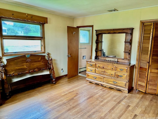 56 Clapboard Ridge Rd, Danbury, CT 06811 - bedroom featuring multiple windows, light wood-style flooring, ornamental molding, baseboard heating, and baseboards