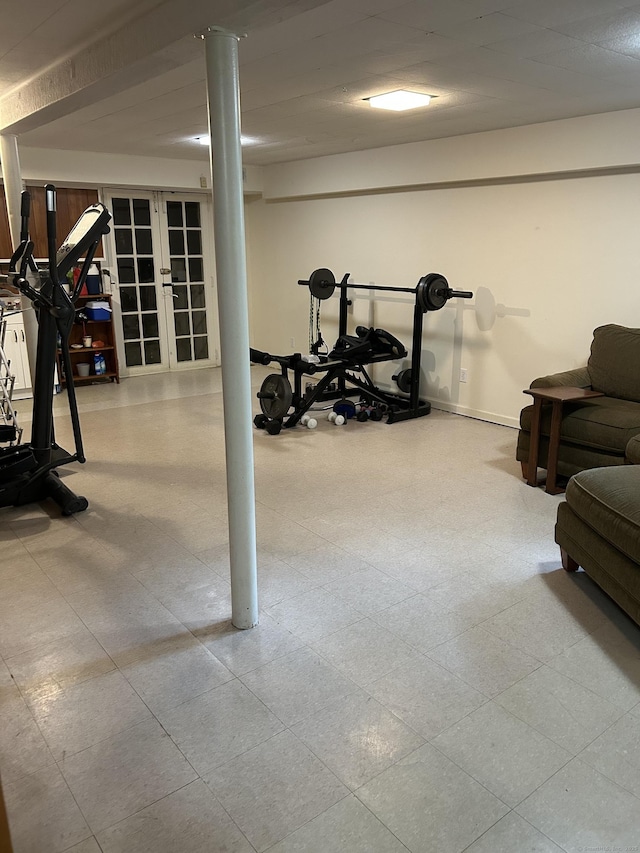 19 Orchard Ln, New Canaan, CT 06840 - exercise room with baseboards and french doors