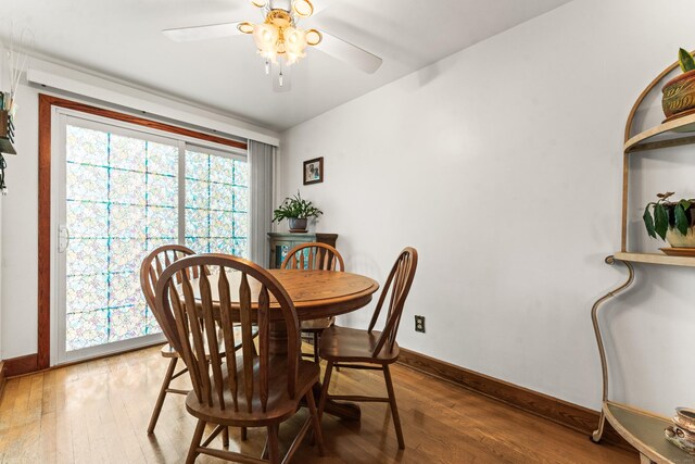 72 Westminster St, Hamden, CT 06518 - dining room featuring a ceiling fan, light wood-type flooring, and baseboards