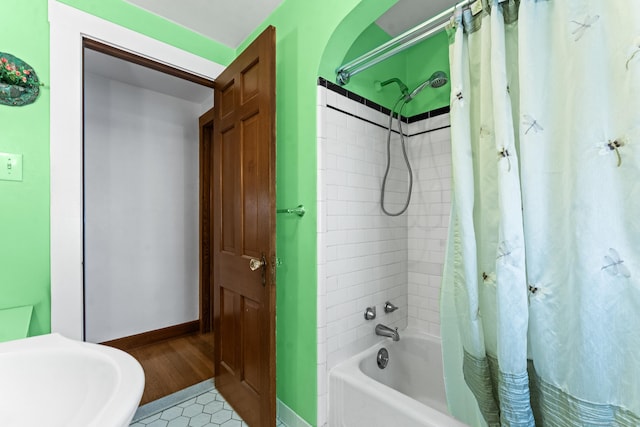 72 Westminster St, Hamden, CT 06518 - full bath featuring shower / bath combination with curtain, baseboards, and tile patterned floors