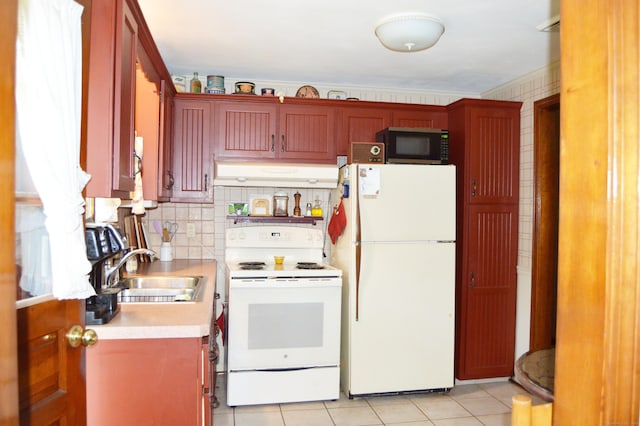 76 Country Ln, Bristol, CT 06010 - kitchen featuring white appliances, a sink, light countertops, light tile patterned flooring, and dark brown cabinets