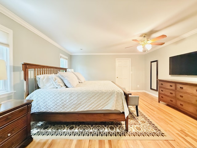 51 Boulder Brook Dr, Stamford, CT 06903 - bedroom with light wood-type flooring, ornamental molding, a ceiling fan, and baseboards
