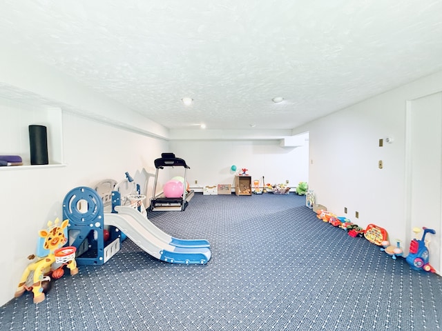 51 Boulder Brook Dr, Stamford, CT 06903 - recreation room featuring carpet flooring, recessed lighting, and a textured ceiling