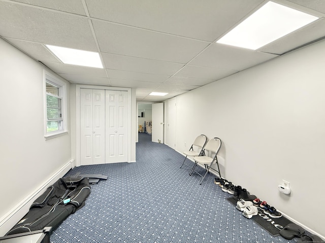 51 Boulder Brook Dr, Stamford, CT 06903 - workout room with a paneled ceiling, carpet floors, and baseboard heating