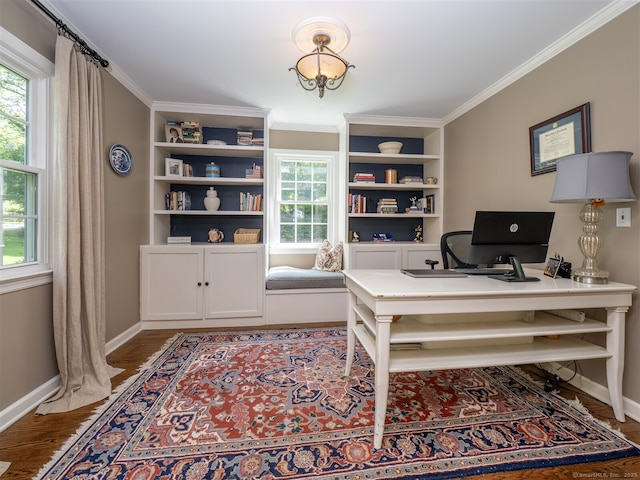 111 Washington Post Dr, Wilton, CT 06897 - office space featuring baseboards, wood finished floors, built in shelves, and crown molding