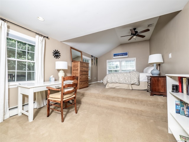 111 Washington Post Dr, Wilton, CT 06897 - carpeted bedroom featuring lofted ceiling, a ceiling fan, recessed lighting, and a baseboard radiator