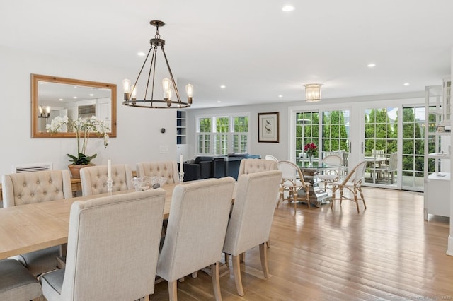 27 Waverly Rd, Darien, CT 06820 - dining room featuring recessed lighting, light wood-style flooring, and a chandelier