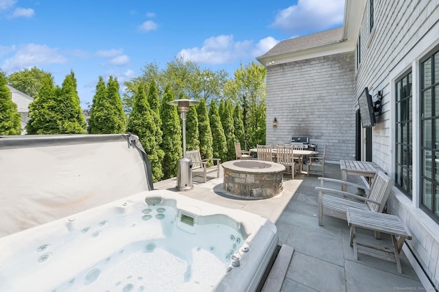 27 Waverly Rd, Darien, CT 06820 - view of patio featuring a hot tub and a fire pit