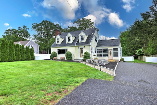 202 Mountain Rd, Cheshire, CT 06410 - cape cod home with a chimney, entry steps, a shingled roof, and driveway