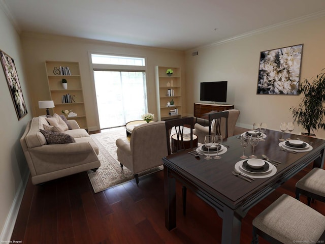 144 E Ave Apt B106, Norwalk, CT 06851 - living room featuring dark wood finished floors, crown molding, and built in shelves