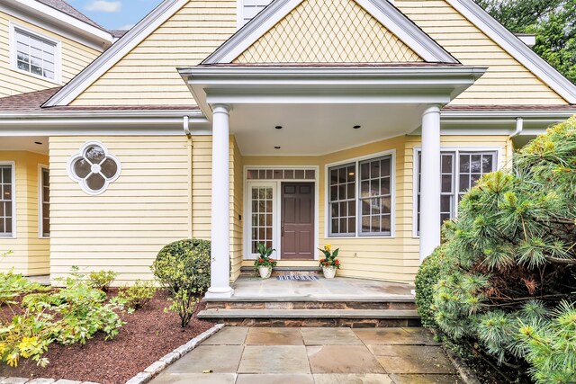 4 Lyons Plain Rd, Weston, CT 06883 - entrance to property with a shingled roof