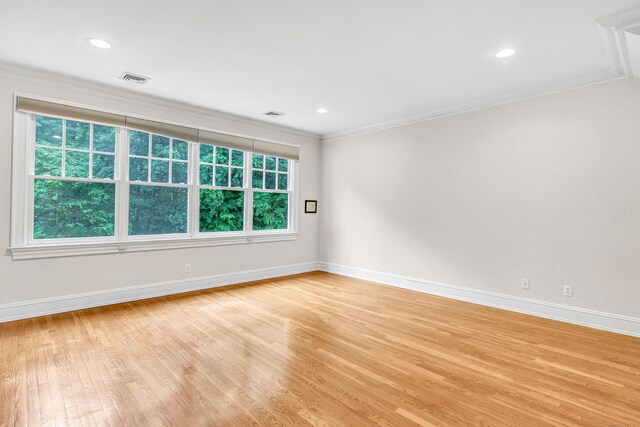4 Lyons Plain Rd, Weston, CT 06883 - empty room featuring ornamental molding, light wood-type flooring, and recessed lighting