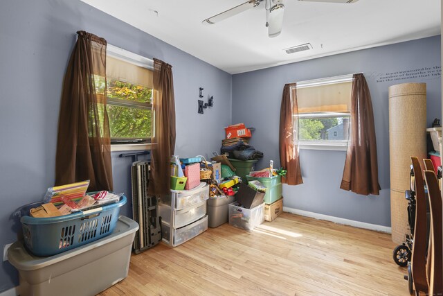337 Woodbine Rd, Stamford, CT 06903 - misc room with wood finished floors, a ceiling fan, and baseboards