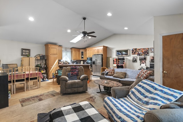 337 Woodbine Rd, Stamford, CT 06903 - living room featuring a ceiling fan, lofted ceiling, and recessed lighting