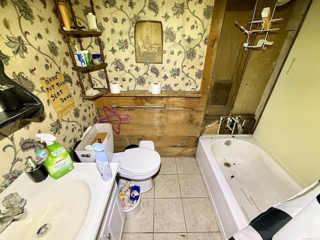 70 E Hill Rd, Canton, CT 06019 - full bath featuring toilet, wallpapered walls, tile patterned floors, and vanity