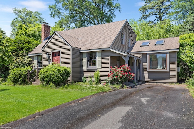 54 Briarwood Rd, Newington, CT 06111 - view of front of home featuring roof with shingles, a chimney, and a front yard