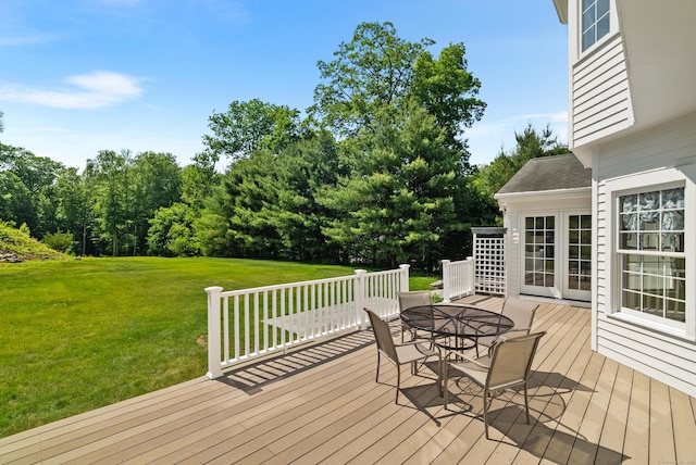 3 Autumn Ridge Rd, Newtown, CT 06470 - wooden deck featuring a yard and outdoor dining area