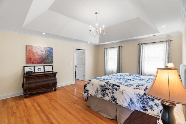 3 Autumn Ridge Rd, Newtown, CT 06470 - bedroom featuring a chandelier, a tray ceiling, ornamental molding, light wood-style flooring, and multiple windows