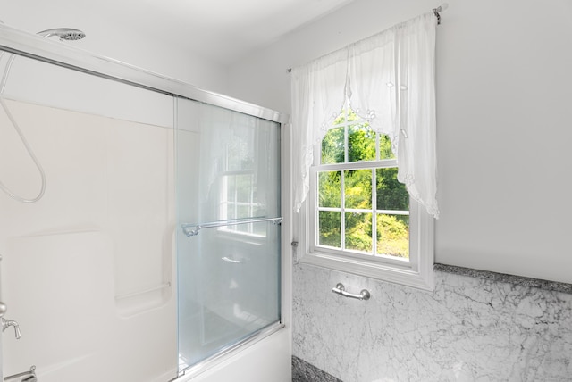 3 Autumn Ridge Rd, Newtown, CT 06470 - bathroom with enclosed tub / shower combo and decorative backsplash