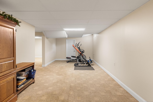 3 Autumn Ridge Rd, Newtown, CT 06470 - exercise area with light colored carpet, a paneled ceiling, and baseboards