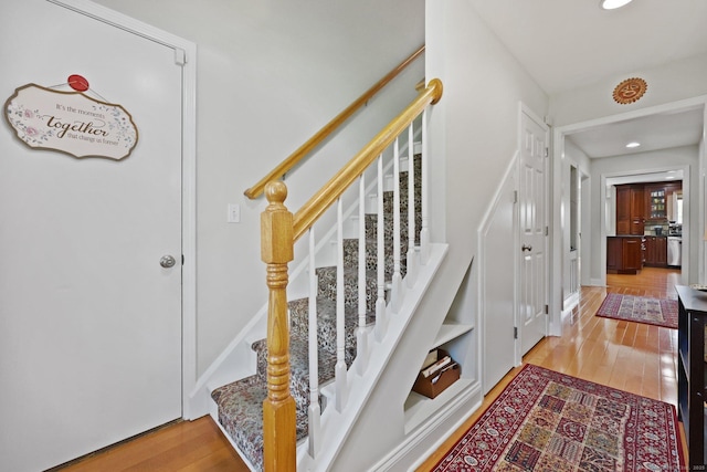 15 Oakledge Cir, Norwalk, CT 06854 - stairway with wood finished floors and recessed lighting