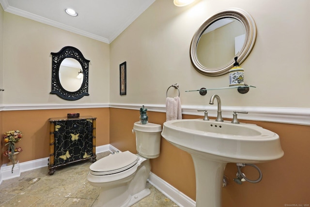 15 Oakledge Cir, Norwalk, CT 06854 - half bathroom with ornamental molding and stone finish flooring