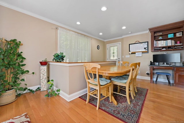 15 Oakledge Cir, Norwalk, CT 06854 - dining area featuring light wood-type flooring, crown molding, and recessed lighting