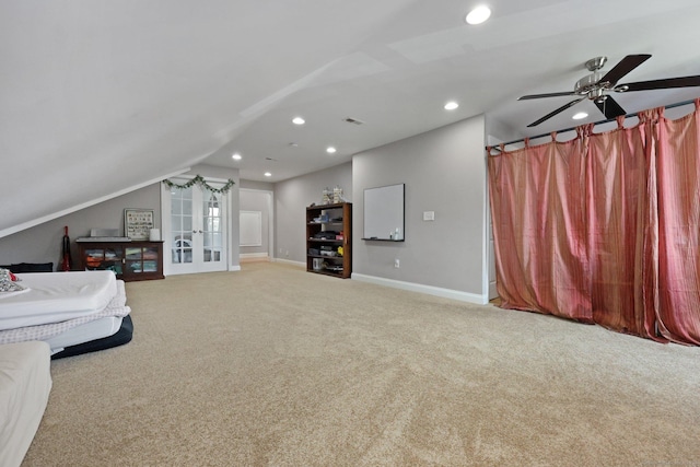 15 Oakledge Cir, Norwalk, CT 06854 - carpeted bedroom with recessed lighting, vaulted ceiling, and a ceiling fan