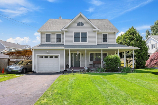 15 Oakledge Cir, Norwalk, CT 06854 - view of front of home with a front lawn, driveway, a garage, a porch, and a carport