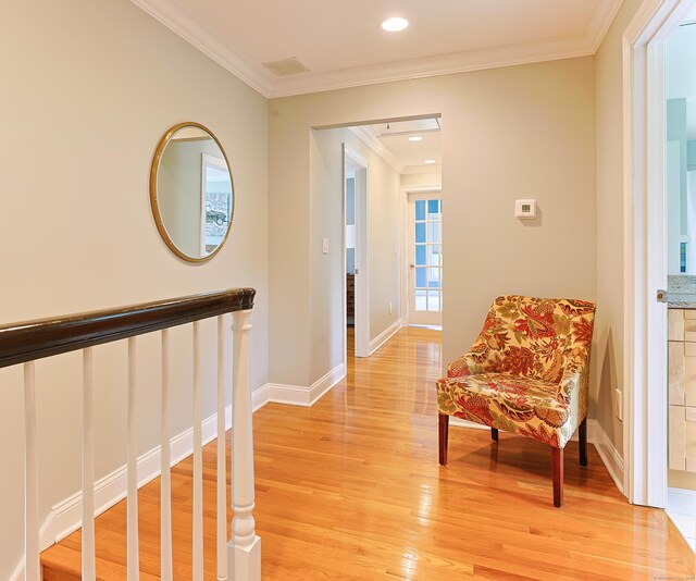 402 Jones Hill Rd, West Haven, CT 06516 - hall featuring light wood-style flooring, ornamental molding, and recessed lighting