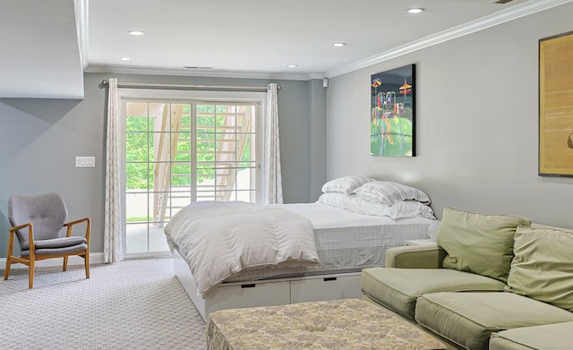 402 Jones Hill Rd, West Haven, CT 06516 - bedroom with access to exterior, carpet flooring, ornamental molding, and recessed lighting