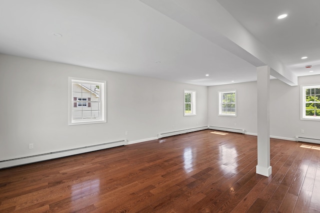 8 Wilson Ave, Waterford, CT 06375 - unfurnished room with dark wood finished floors, baseboard heating, baseboards, recessed lighting, and a baseboard heating unit