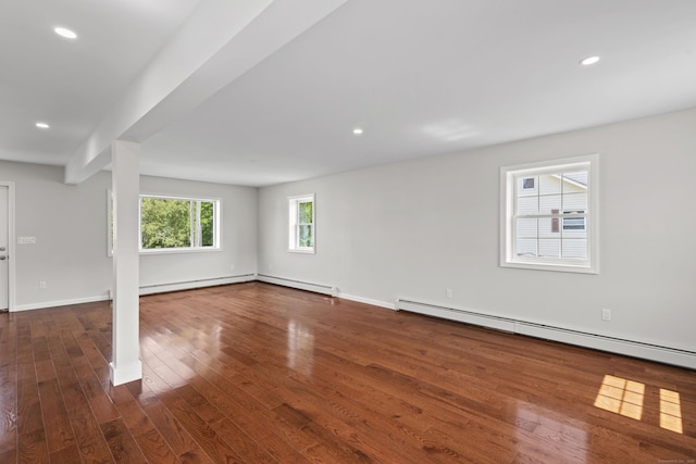 8 Wilson Ave, Waterford, CT 06375 - unfurnished room with dark wood finished floors, baseboards, baseboard heating, recessed lighting, and a baseboard radiator