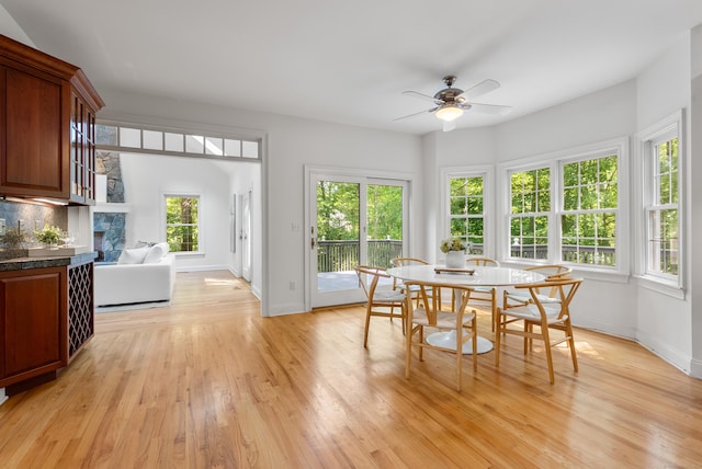 35 Hunting Ridge Rd, Easton, CT 06612 - dining area featuring a ceiling fan, light wood finished floors, and baseboards